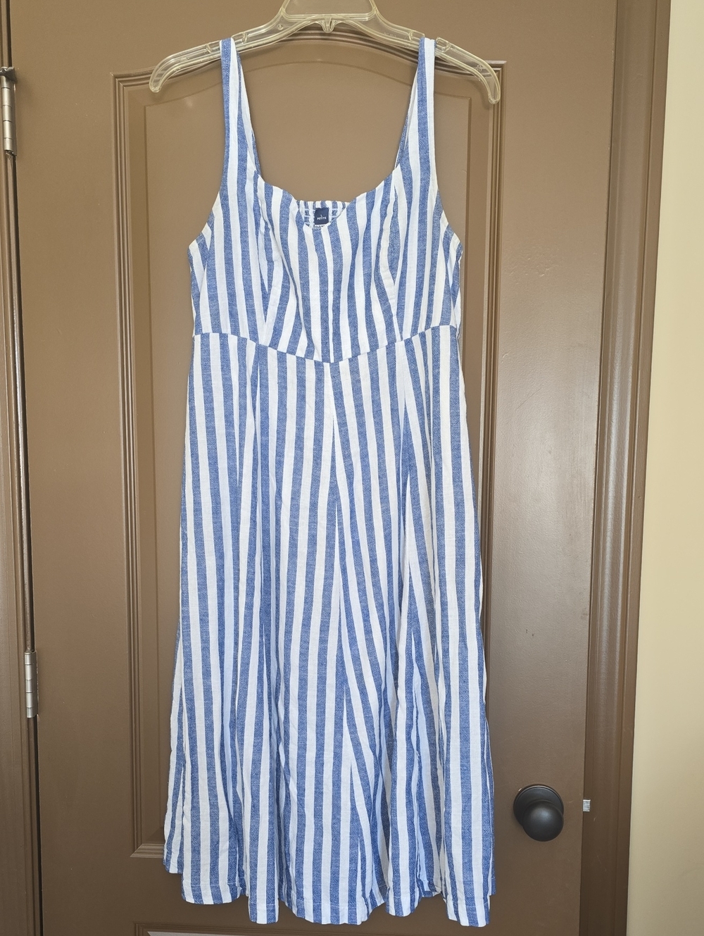 Old Navy Blue and White Striped Sleeveless Linen Dress